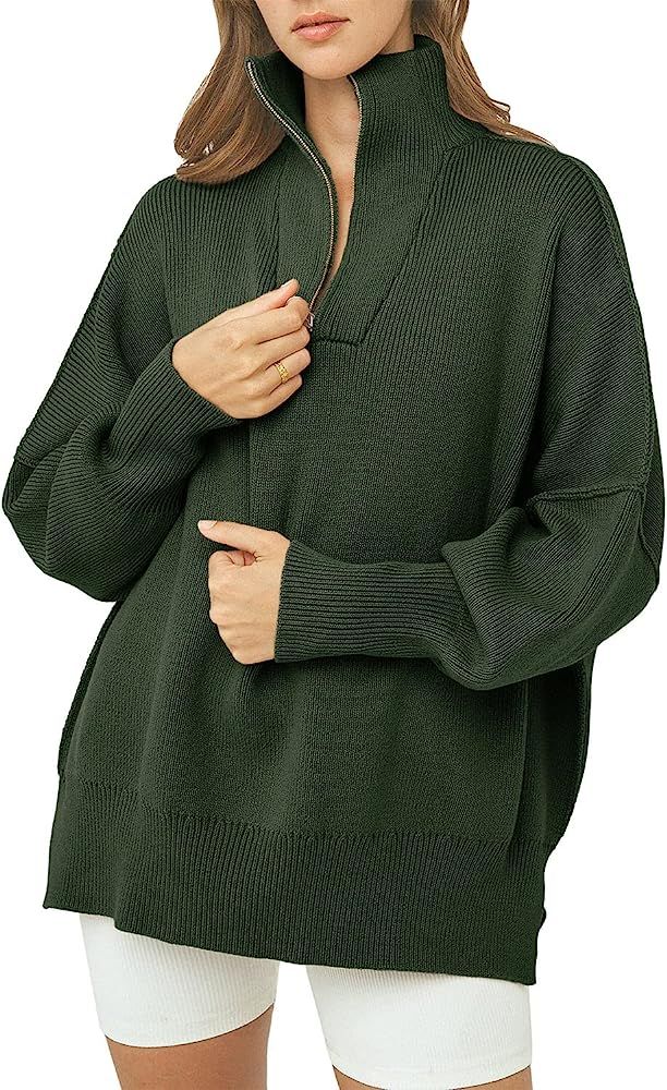 PRETTYGARDEN Women's Fall Oversized Sweaters Long Sleeve Casual 1/4 Zip Up Sweatshirts Pullover Tops | Amazon (US)