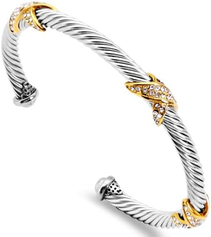 Twisted Cable Cuff Bracelets for Women 5mm Stainless Steel Cuff Bangle Bracelet Designer Inspired... | Amazon (US)