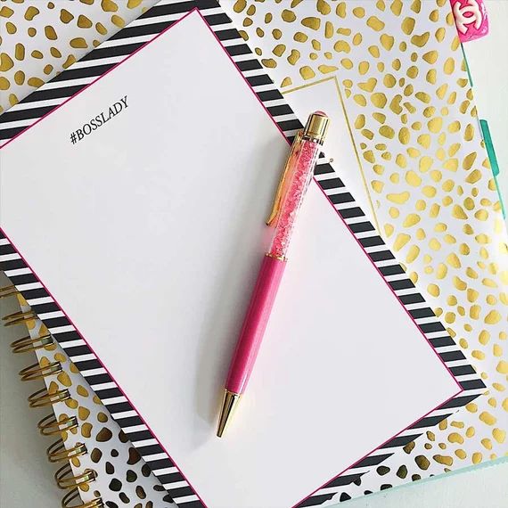 Boss Lady Notepad | Girl Boss - Lady Boss - Black and Pink Striped Notepad - Preppy Desk Accessor... | Etsy (US)