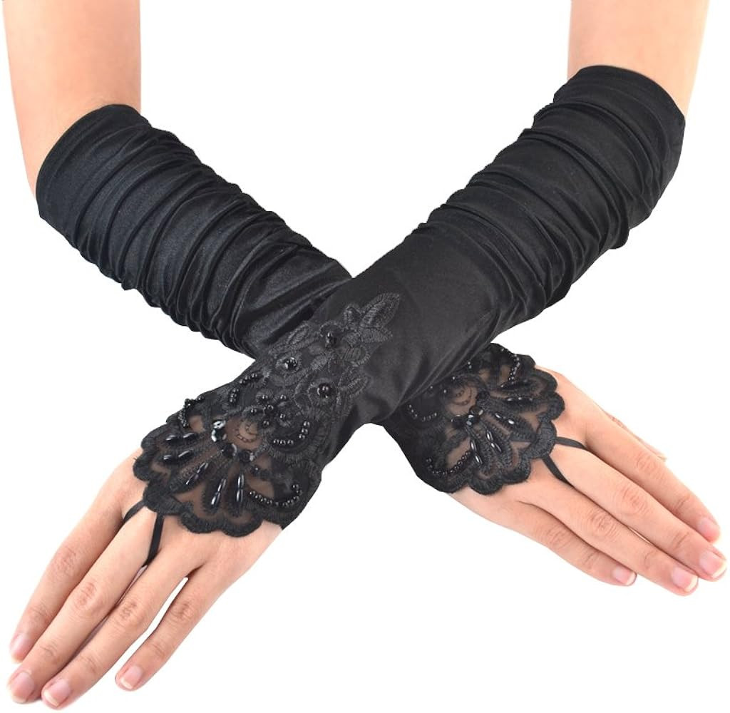 JISEN Women 20s Satin gloves Formal Bridal Banquet Party Wedding Opera Colorful Mitten | Amazon (US)