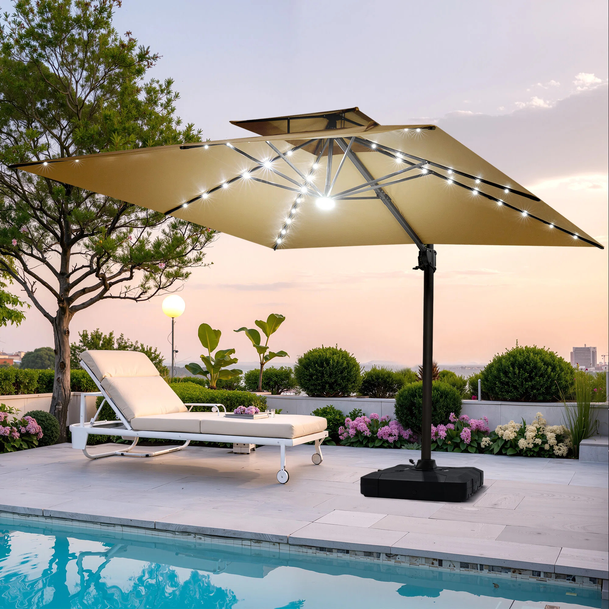 128'' X 104'' Rectangular Outdoor Solar Led Cantilever Patio Umbrella, Weights Base Included | Wayfair North America