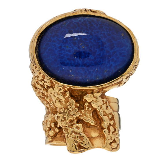 SAINT LAURENT Glass Cabochon Arty Ovale Ring 52/6 Gold Blue | FASHIONPHILE | FASHIONPHILE (US)