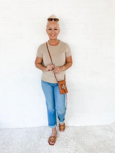 Here I am showing you how to style my favorite cashmere T-shirt for a casual everyday look. Simply pair the sweater with comfortable cropped jeans…or just roll up the hem of your favorite jeans to make them into crop jeans. As always, Tory Burch sandals and a crossbody bag elevate the outfit. 

#LTKitbag #LTKshoecrush #LTKstyletip