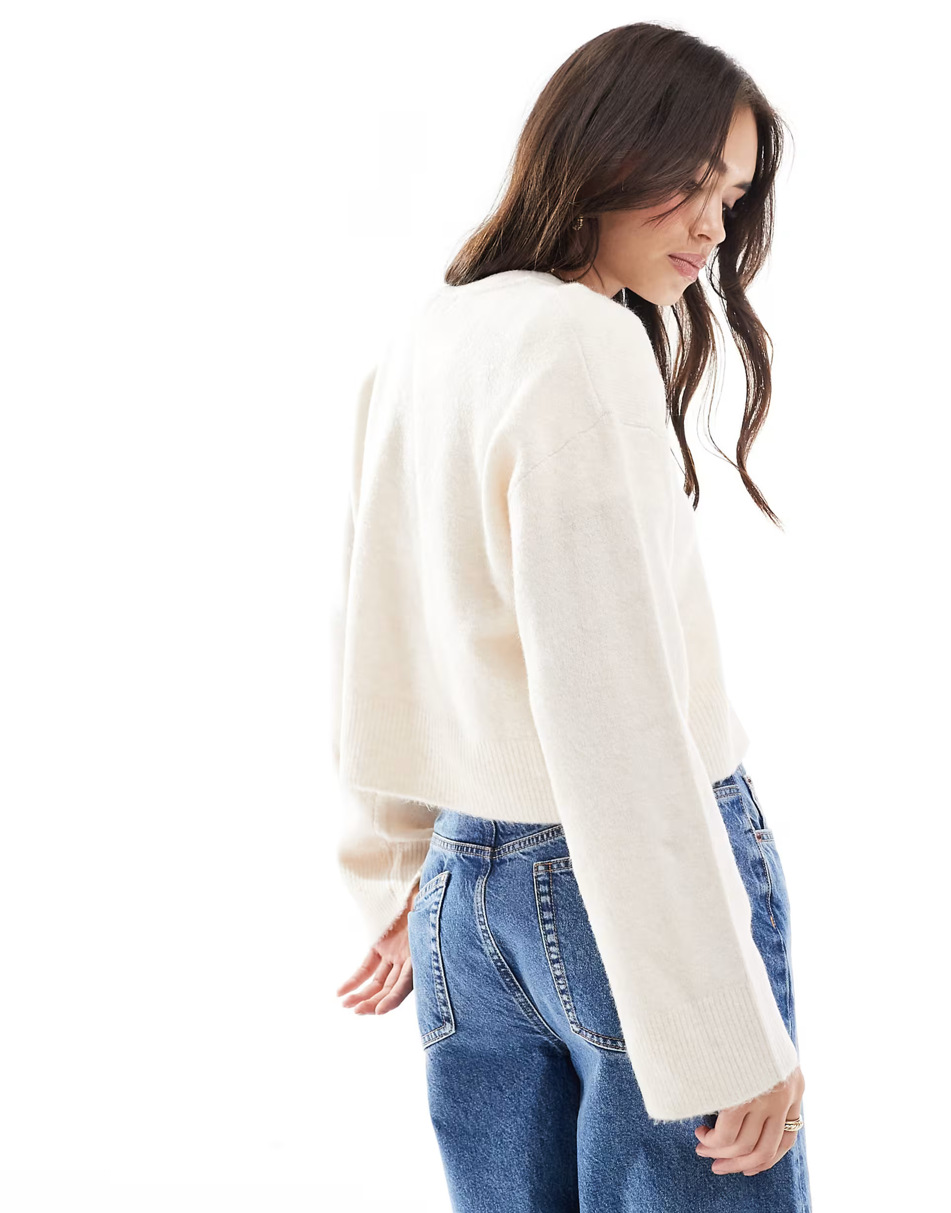 ASOS DESIGN crew neck cardigan in cream | ASOS (Global)