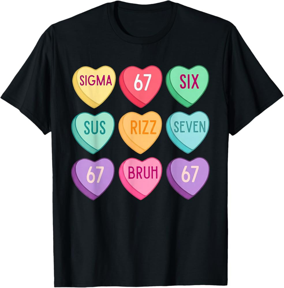Valentine’s Day 67 Meme six Seven Heart Kids 6 7 Boys Funny T-Shirt | Amazon (US)