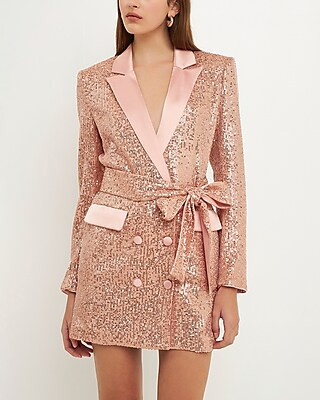 Endless Rose Sequins Belted Blazer Dress | Express