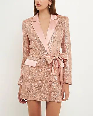 Endless Rose Sequins Belted Blazer Dress | Express