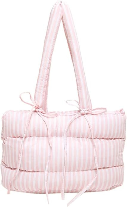 Trendy Large Nylon Puffy Puffer Tote Bag Handbags Quilted Tote Bag for Women for Work Everyday | Amazon (US)