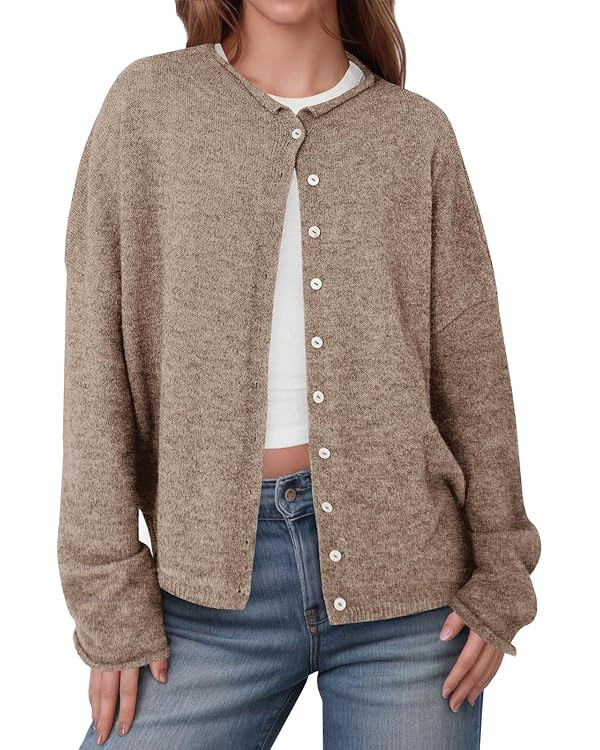 Saodimallsu Womens Button Up Cardigan Sweaters Long Sleeve Crew Neck Fall Soft Lightweight Knit L... | Amazon (US)