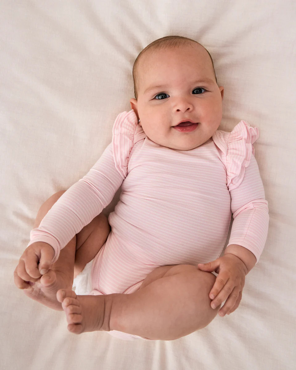 Prima Pink Stripe Flutter Bodysuit | Little Sleepies