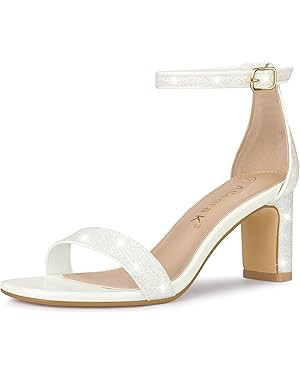 Allegra K Women's Glitter Ankle Strap Chunky Heeled Sandals | Amazon (US)