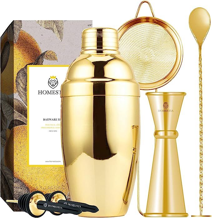 Homestia Gold Cocktail Shaker Set Bartender Kit Stainless Steel 20oz Martini Shaker, Muddle Spoon... | Amazon (US)