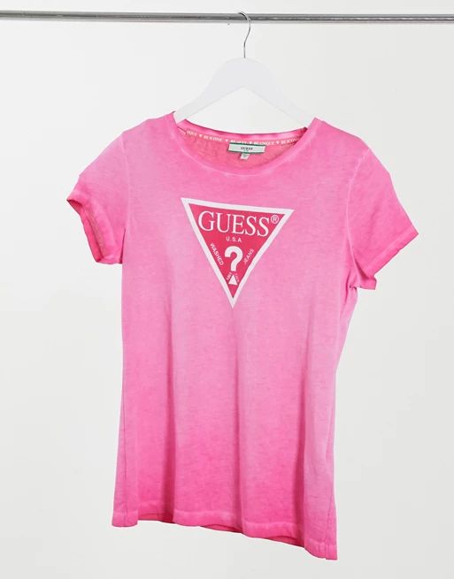 Guess short sleeve t-shirt with logo in pink | ASOS (Global)