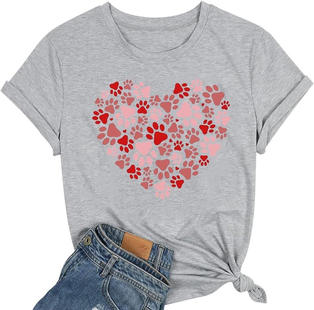 weokwock Womens Valentine's Day Graphic Shirts for Her Heart Printed Blouse Spring Casual Tops Te... | Amazon (US)