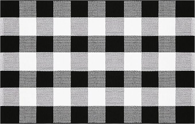 Buffalo Plaid Rug 28 x 43 Inch for Layered Hello Door Mats Washable Black and White Checked Indoo... | Amazon (US)
