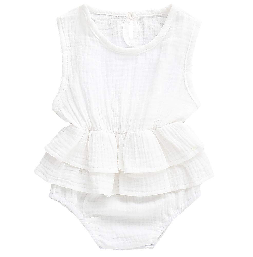 Newborn Infant Baby Girl Romper Jumpsuit Cotton Linen Sleeveless Ruffled Bodysuit Summer Outfit Clot | Amazon (US)