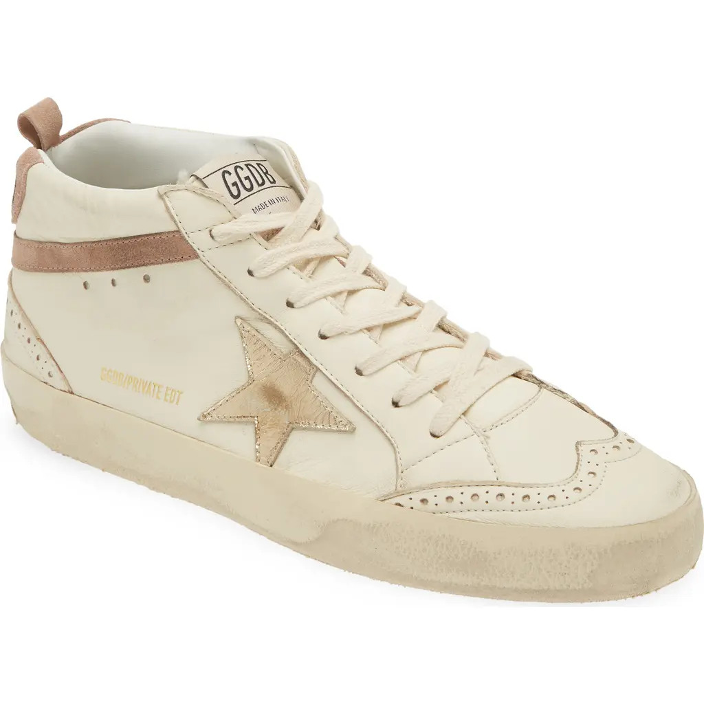 Golden Goose Mid Star Sneaker in White/Pink/Gold at Nordstrom, Size 6Us | Nordstrom