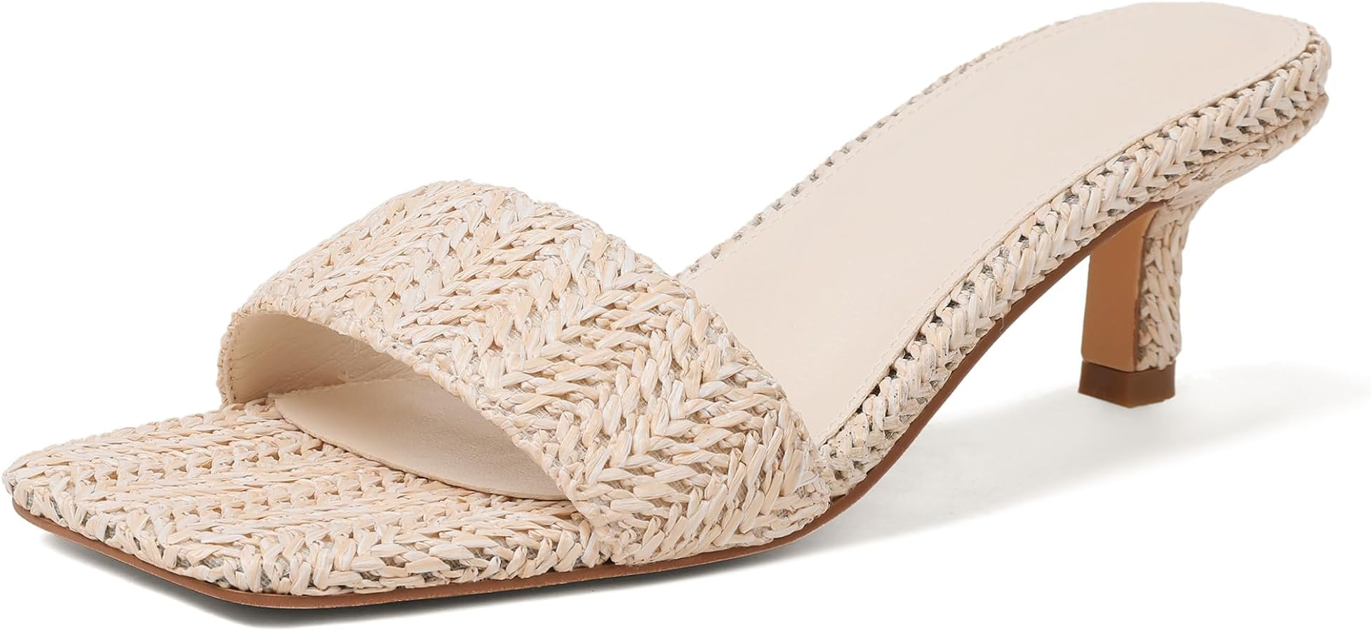 Ancomafio Kitten Heel Sandals Raffia Low Heels 2 Inch Square Open Toe Sandals for Women Slip on S... | Amazon (US)