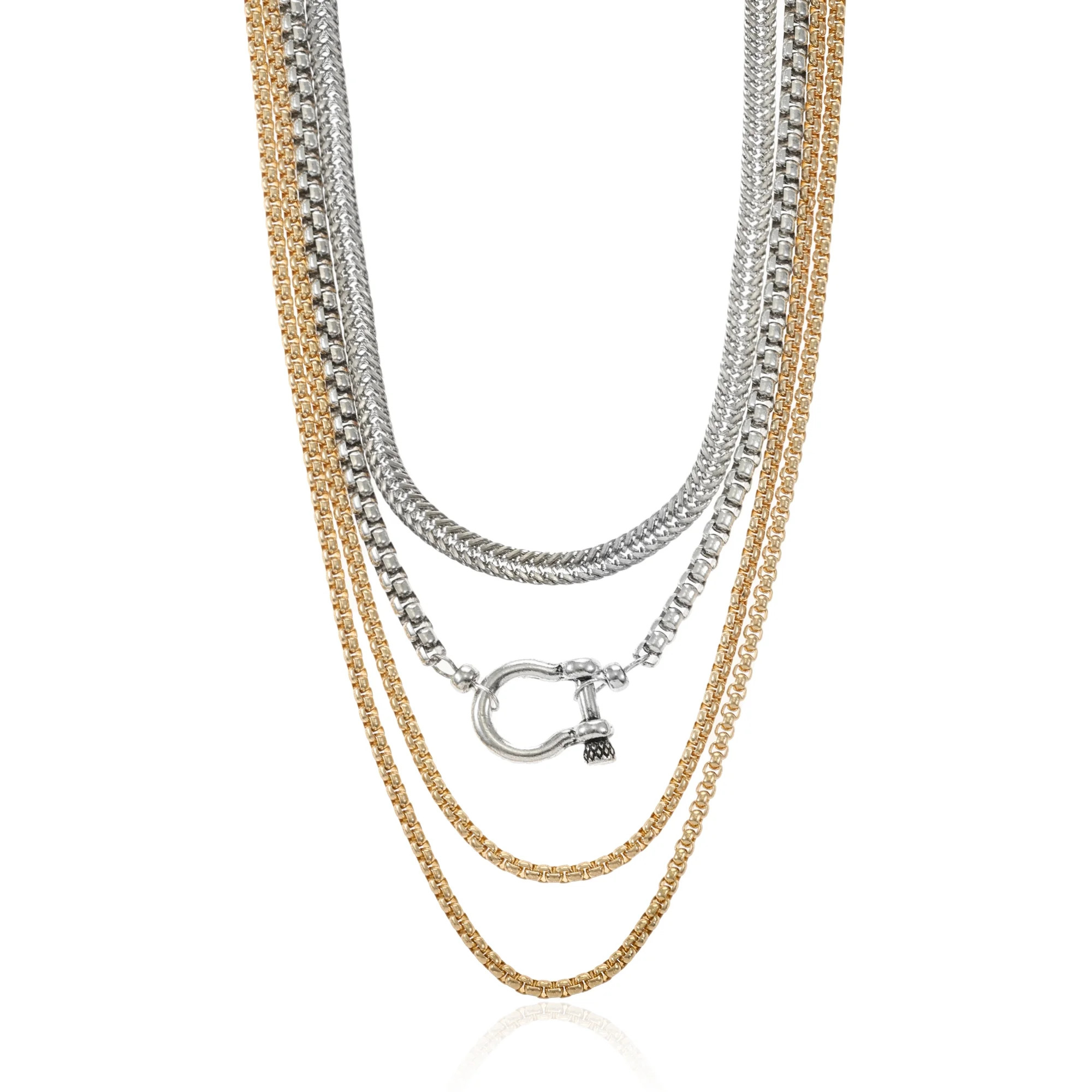 No Boundaries 16" Mixed Metal Multi Row Necklaces Set, 4-Pieces, Women’s | Walmart (US)