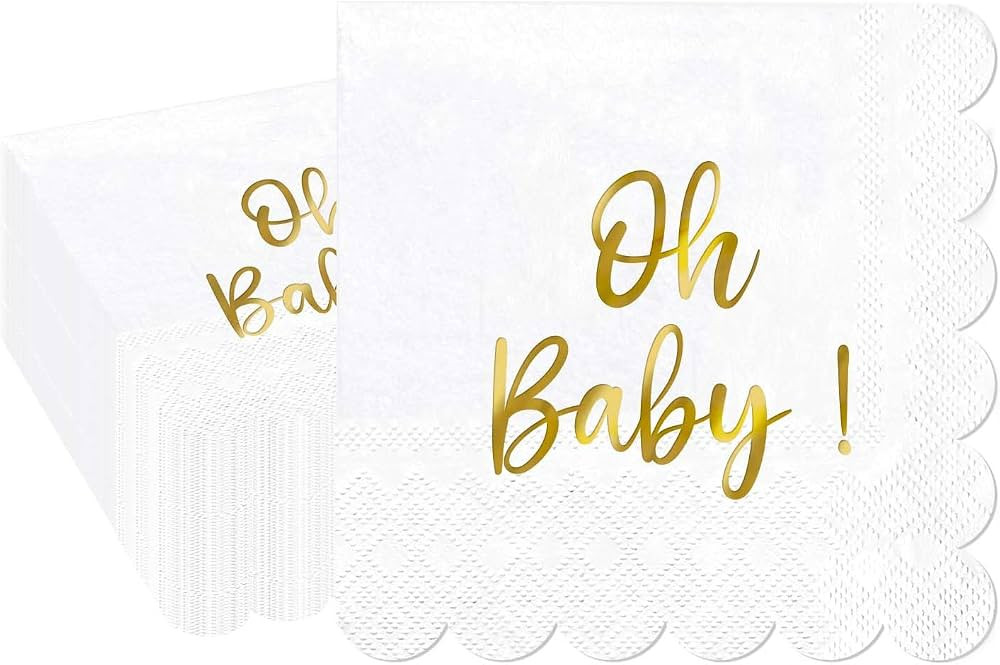 \u201cOh Baby\u201d Cocktail Gold Foil Napkins \u2013 100-Pack Elegant Disposable Napkins for Bab... | Amazon (US)
