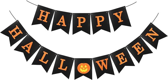 MiniRed Halloween Banner, Happy Halloween Bunting Banner with Pumpkin Sign, Premium Halloween Par... | Amazon (US)