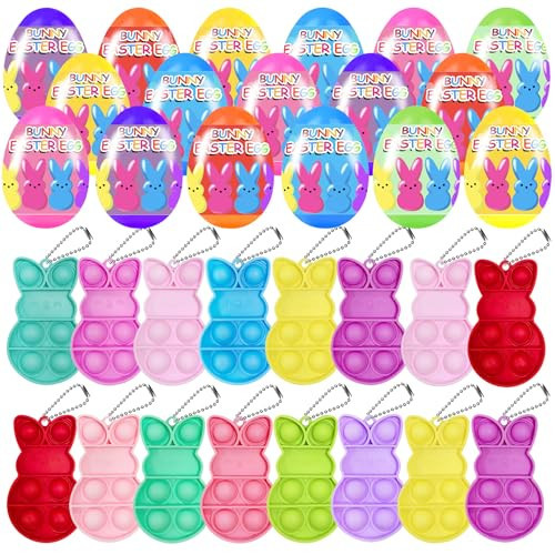 24 PCS Prefilled Easter Eggs with Bunny Pop Bubble Fidget Keychains Toy Inside for Kids Boys Girls Easter Basket Stuffers Party Favors Easter Egg Hunt | Amazon (US)