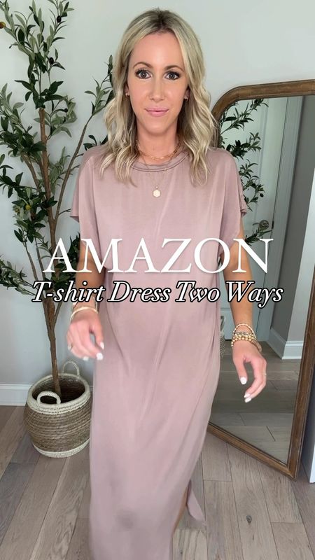 Amazon T-Shirt Dress Two Ways! Loving this t-shirt maxi dress for summer! So versatile! Style it casually with sneakers or dress it up with heels for work or date night! Would be cute at the beach as a  coverup, too! Super soft and comfy! Bump-friendly! I’m 5’7” for reference! Wearing small in khaki! 8 colors available! These belts. These popular stretchy skinny belts are so chic! They come in a 2-pack and are on sale!🚨Wearing 1-black + brown in 28-34 inch. 3 waist sizes available! 

Maxi dress, summer dress, Amazon dress, mom outfit, elevated casual, date night outfit, workwear, work outfit, teacher outfit, vacation dress, vacation style, business casual, coverup 

#LTKFindsUnder50 #LTKSaleAlert #LTKWorkwear