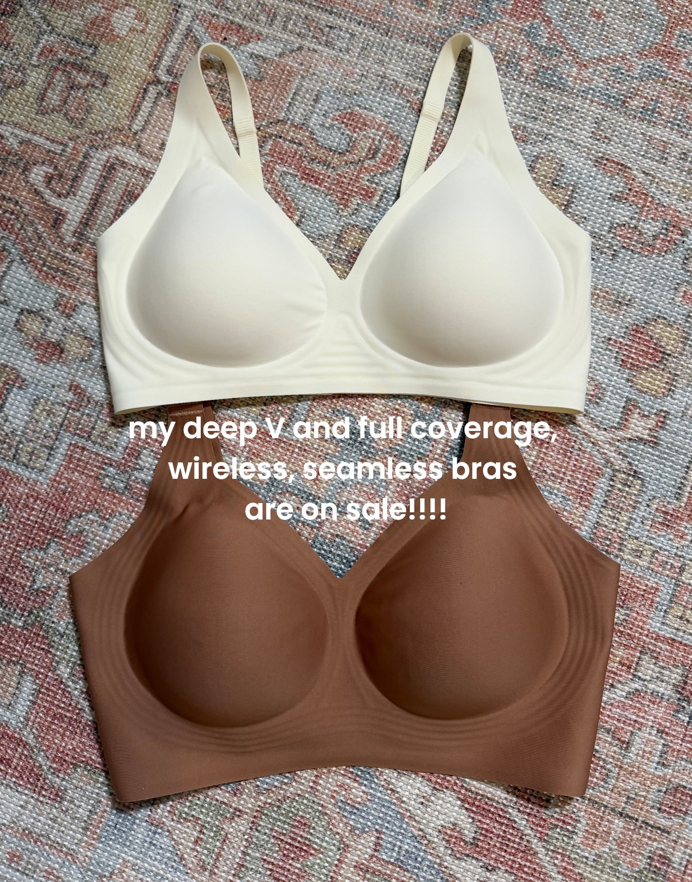 My deep V & full coverage, wireless, seamless bra is on sale!!!!!! 
Wear a size medium in deep V and size 34D in full coverage bra. 


#LTKmomlife #LTKSaleAlert #LTKOver40