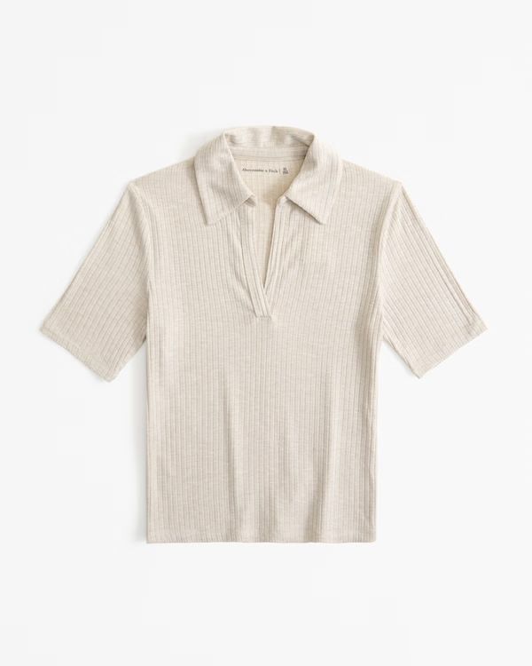Women's Half-Sleeve Wide Rib Polo Top | Women's Tops | Abercrombie.com | Abercrombie & Fitch (US)
