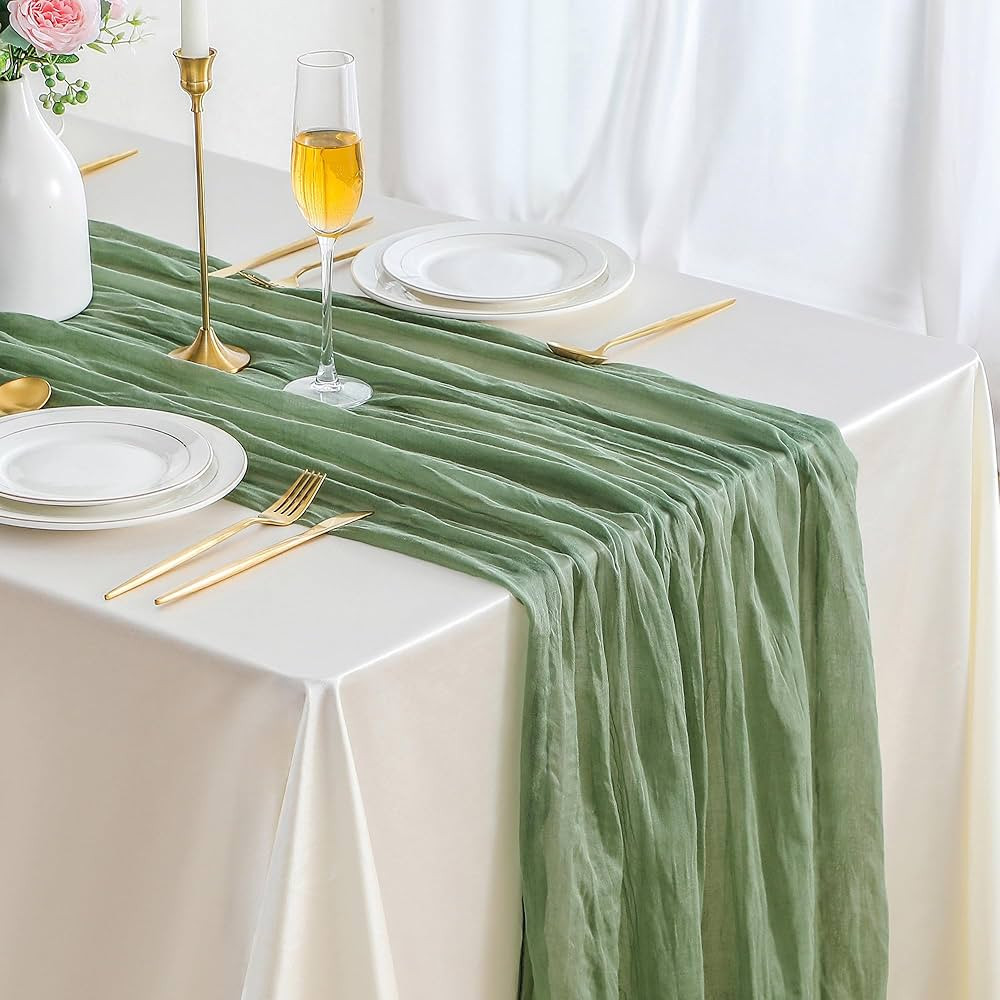 4 Pack Sage Green 10ft Cheesecloth Table Runner, Boho 35x120 Inch Long, Gauze Table Runner Decor ... | Amazon (US)