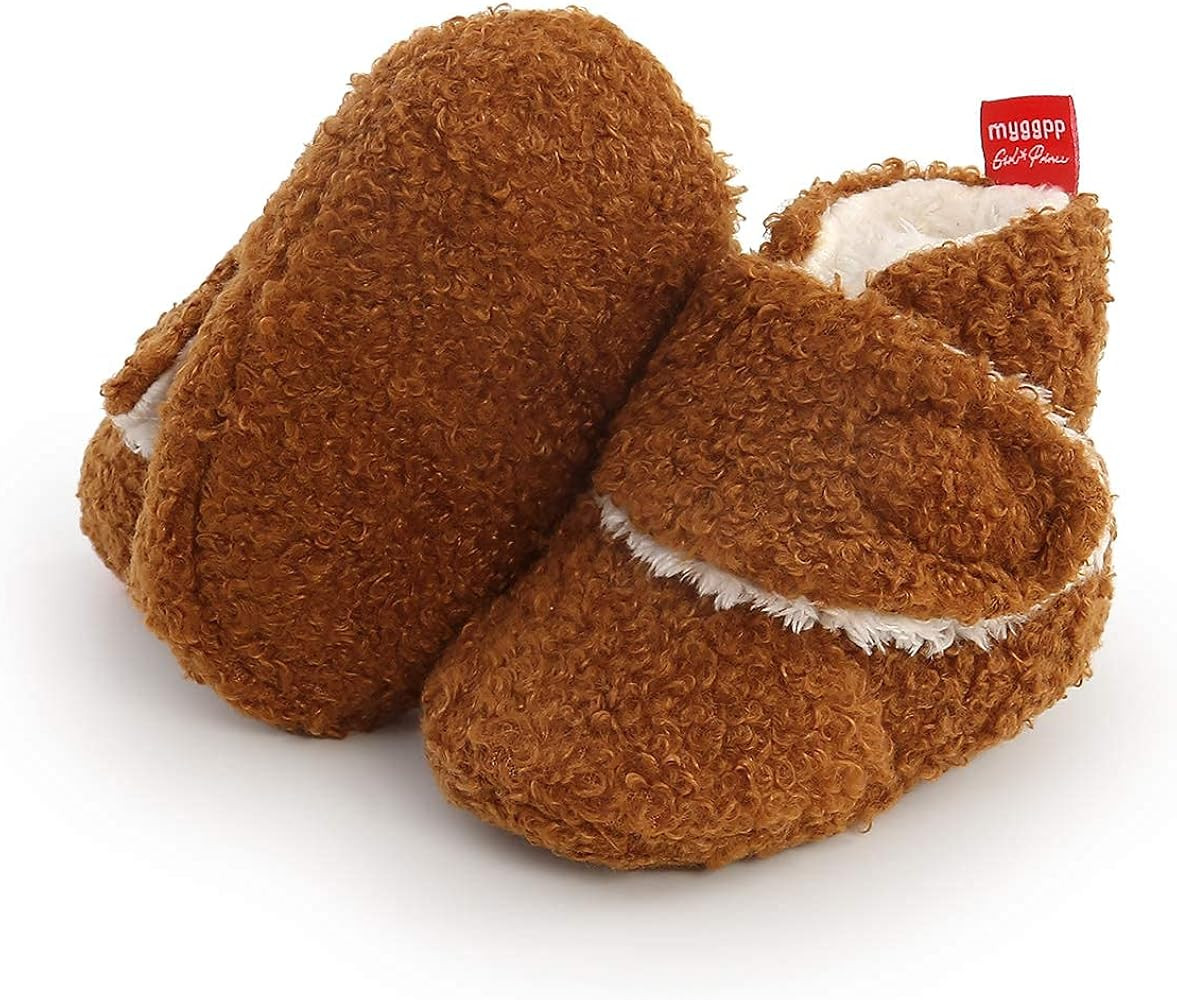 E-FAK Newborn Baby Cozy Fleece Booties with Grippers Winter Slippers Socks Soft Sole Stay On Infant  | Amazon (US)