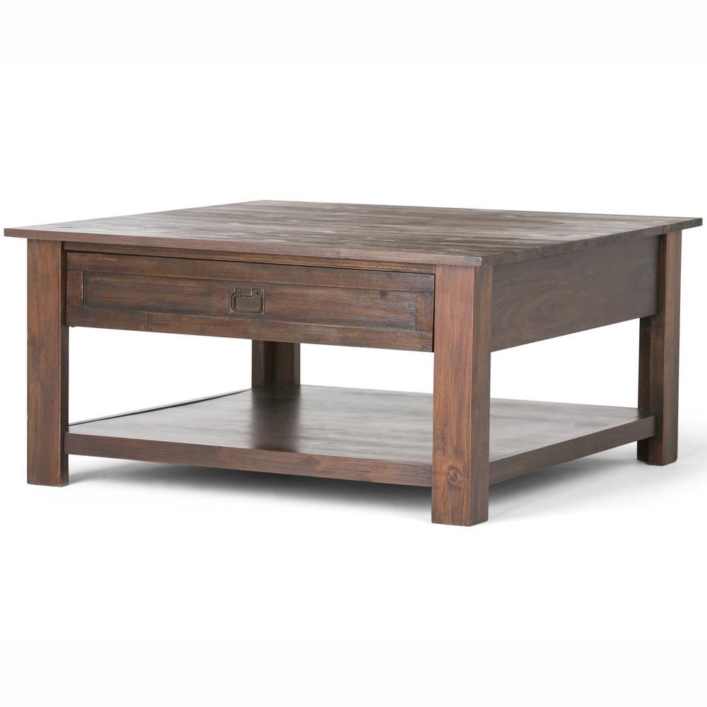 Brooklyn + Max Sullivan 38 in. Distressed Charcoal Brown Medium Square Wood Coffee Table with Drawer | The Home Depot