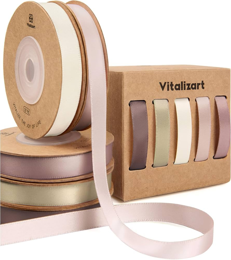 Vitalizart Nude & Pink Ribbons for Crafts 3/8" x 50 Yd Satin Ribbon Double Face Gift Wrapping Sil... | Amazon (US)