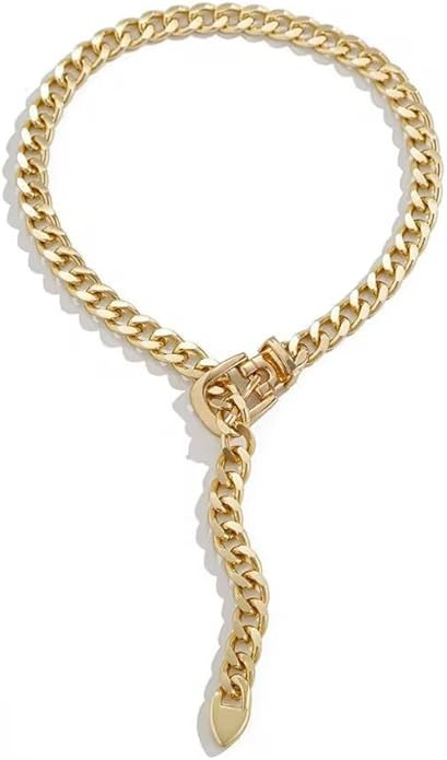 CJIAYUJEW Chunky Gold & Silver Cuban Chain Choker & Belt Necklaces for Women & Men - Punk Style T... | Amazon (US)