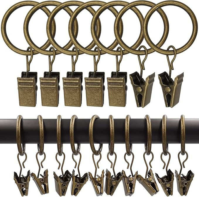 100 Pack Curtain Rings with Clips, Curtain Clip Rings Hooks, Bow Hanger Clips for Hanging Drapery... | Amazon (US)
