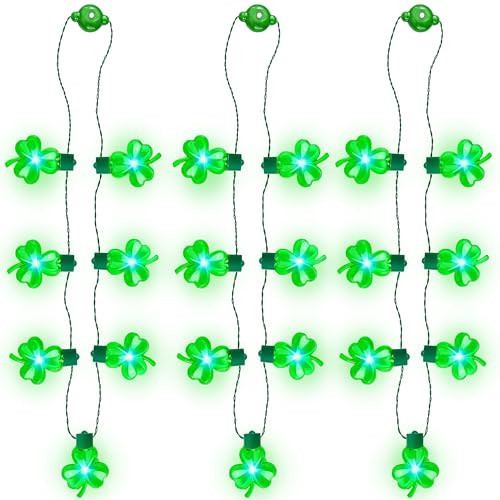 JOYIN 3 PCS St Patrick's Day Light Up Necklaces,Green Shamrock Bulb Necklace for Costume Dressing-up Accessories Saint Patricks Decorations Party Favor Supplies | Amazon (US)