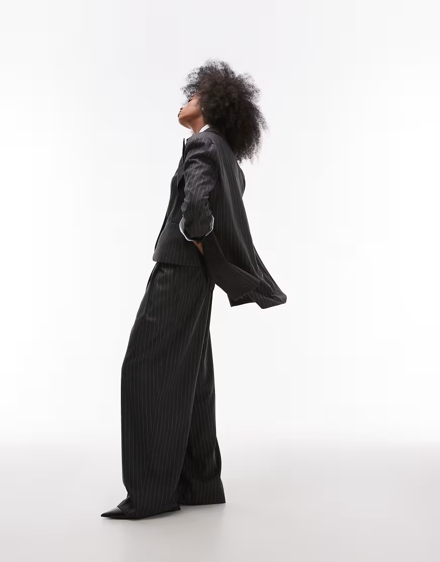ASOS DESIGN tailored high waist pleated pants in charcoal pinstripe-Multi | ASOS (Global)
