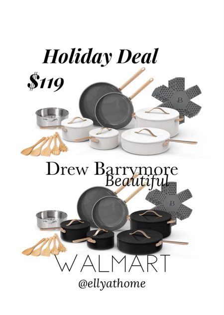 Holiday Deal! Drew Barrymore, Beautiful non stick cookware collection at Walmart. 20 piece set. Choose white or black. Holiday entertaining, everyday cooking, chef gifts. Pots, pans. Family. Kitchen accessories. Christmas, holiday dinner. Entertaining. Gifts for her, gifts for him, gifts for the cook, chef. Free shipping, Walmart home. Sales. 



#LTKfamily #LTKhome #LTKsalealert