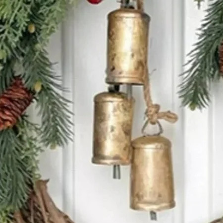 Bxaolu Set of 3 Metal Christmas Bells for Decoration Rustic Brass Gold Bell Hanging Lucky Golden Bells Cow Hanging Vintage Christmas Bells | Walmart (US)