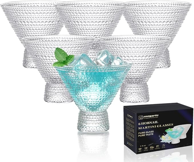 Stemless Martini Glasses Bar Set - 8 oz Cocktail Glasses Set of 6 Margarita Glasses Manhattan Mar... | Amazon (US)