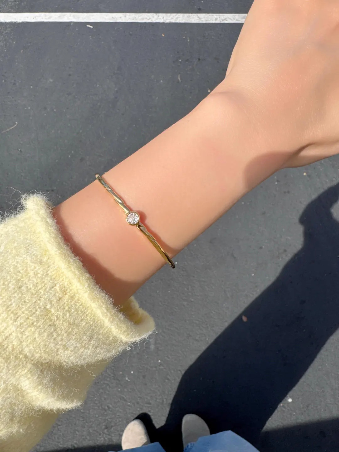 Dainty Open Cuff Bangle Bracelet Cubic Zirconia Single Stone Bezel Bracelet: 18K Gold Dipped - Et... | Etsy (US)