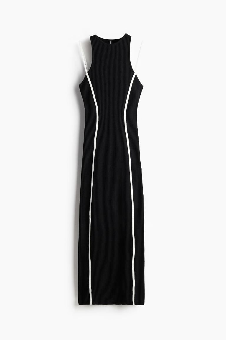 Rib-knit Bodycon Dress - Round Neck - Sleeveless - Black/cream - Ladies | H&M US | H&M (US + CA)