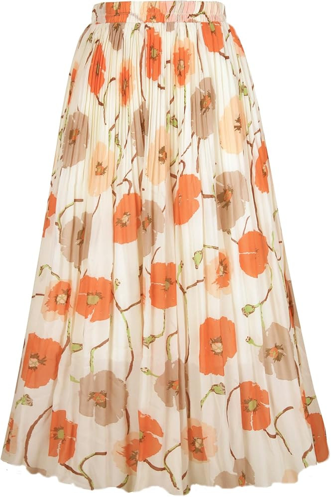 OBBUE Women's Chiffon Pleated Skirts Elastic High Waist A-line Midi Skirts for Casual Party Holid... | Amazon (US)