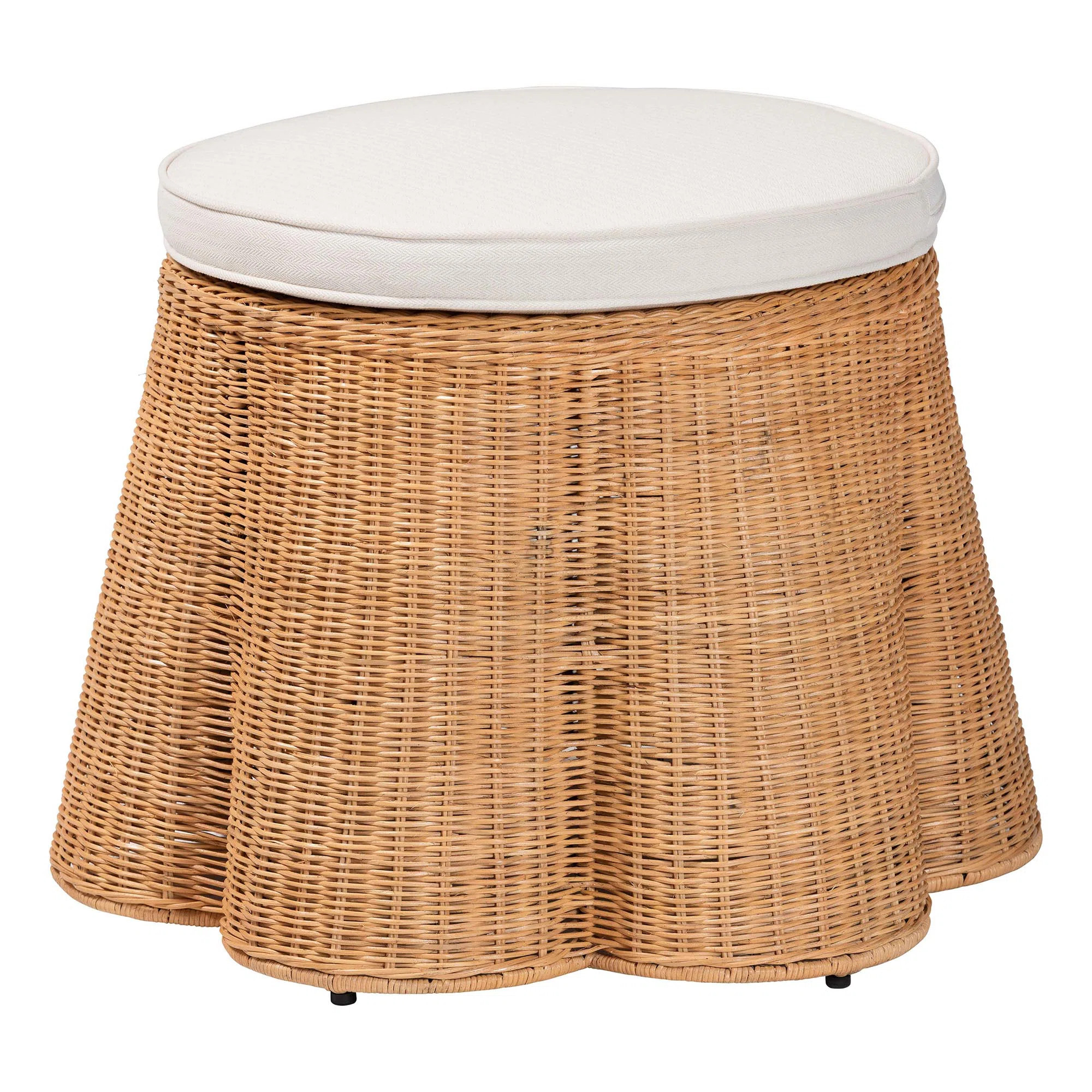 Bali & Pari Palm Scallop Natural Rattan Ottoman With Cushion – Handwoven Wicker Accent Stool Or... | Wayfair North America