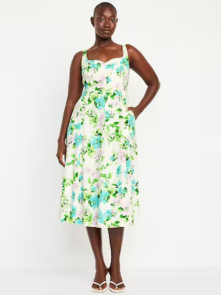 Fit &amp; Flare Linen-Blend Midi Dress | Old Navy (US)