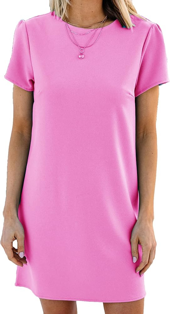 Paintcolors Women's Summer Round Neck Short Sleeve Shift Dress Solid Color Party Cocktail Short Mini | Amazon (US)