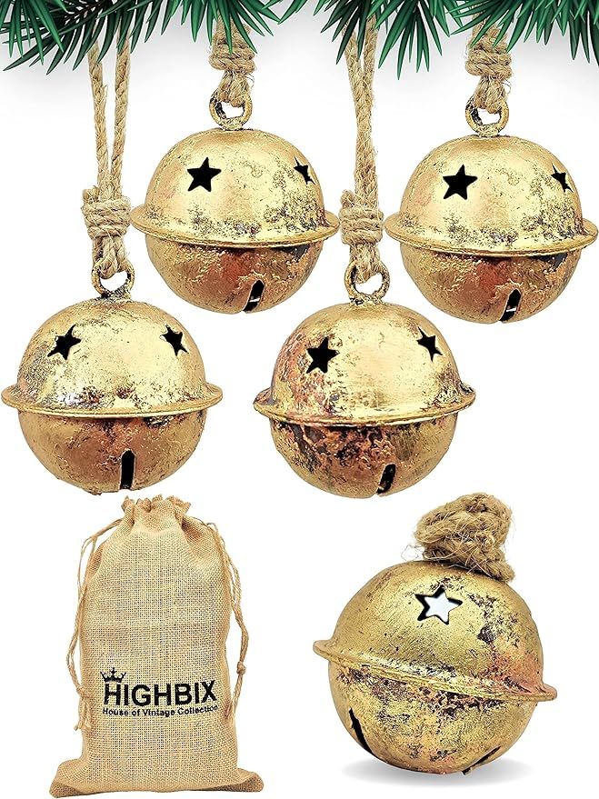 HIGHBIX Set of 5 Harmony Jingle Bells Vintage Handmade Rustic Lucky Christmas Hanging Décor Bell... | Amazon (US)