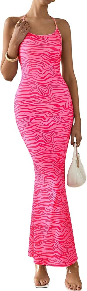 PRETTYGARDEN Women's Halter Maxi Dresses Summer Cruise Outfits 2025 Cheetah Print Sleeveless Sexy... | Amazon (US)