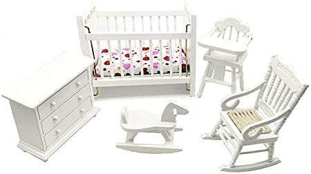 White Wooden Nursery Bedroom (5pcs) 1:12 Scale Dollhouse Furniture ,Non-Toxic Paint | Amazon (US)