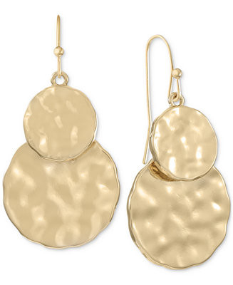 Gold-Tone Double Hammered Disc Drop Earrings | Macy's